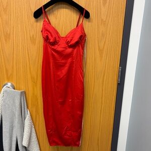 Missguided Petite Red Satin Hook-and-Eye Dress